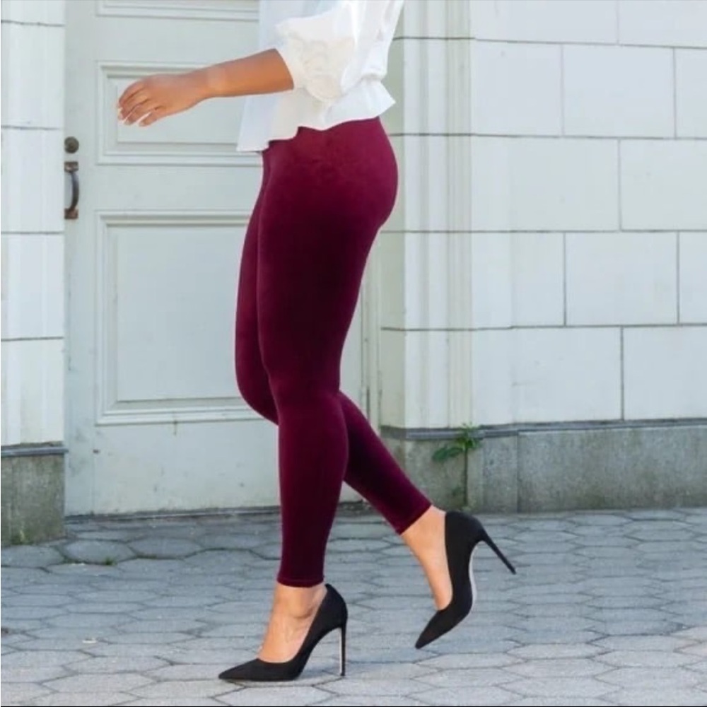 SPANX Burgundy Velvet Leggings